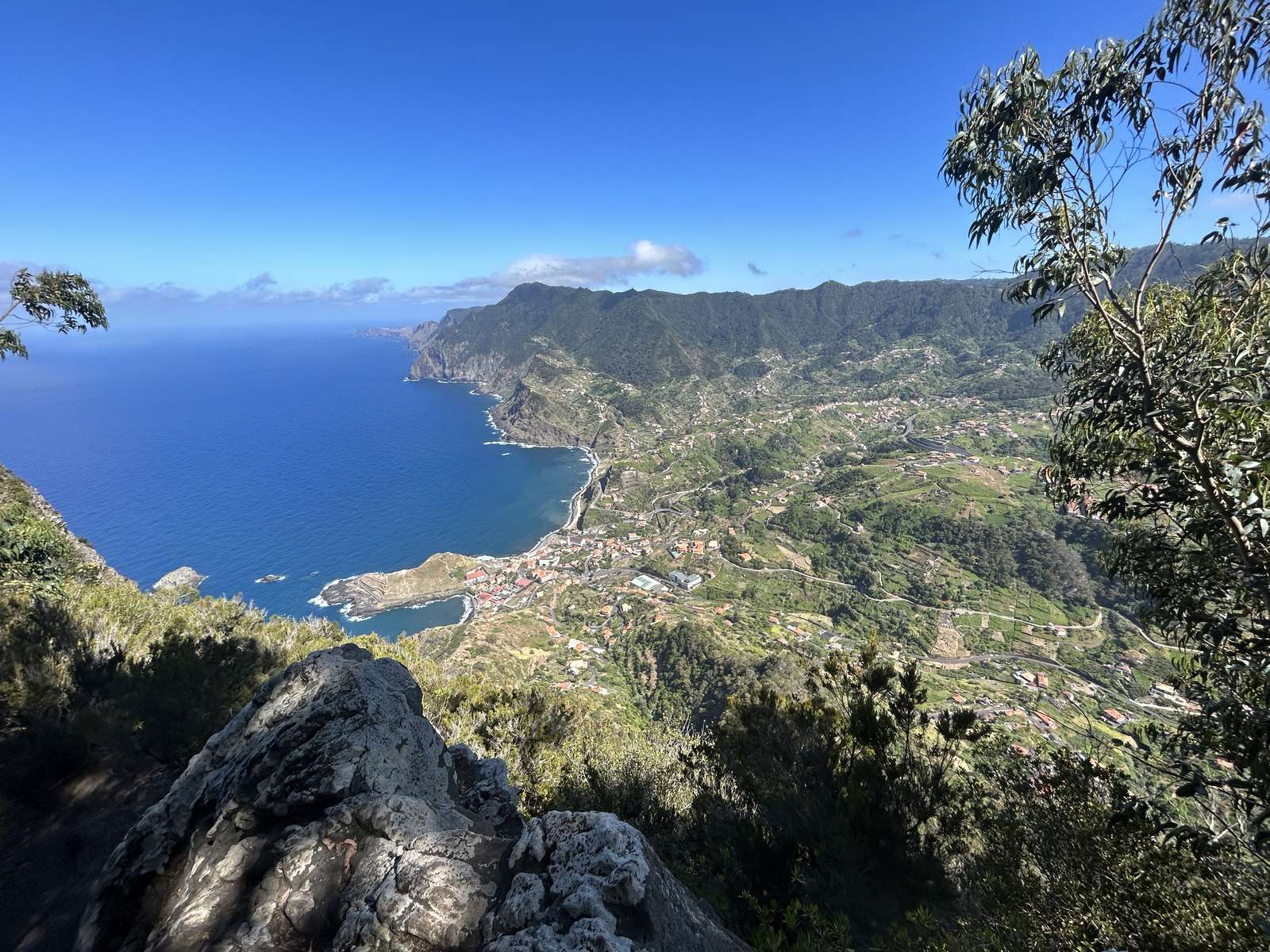 The north-east coast from the hills above Porto da Cruz, terraces running down to the sea