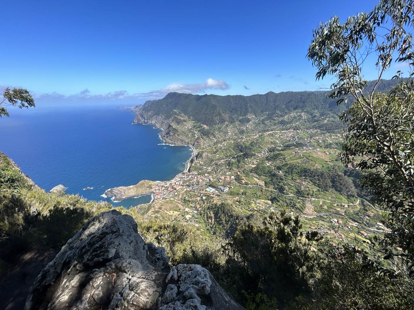 The north-east coast from the hills above Porto da Cruz, terraces running down to the sea